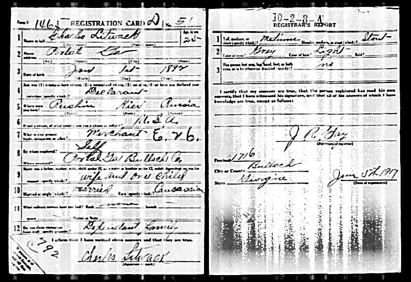 Charles Litwack WW1 Draft Card