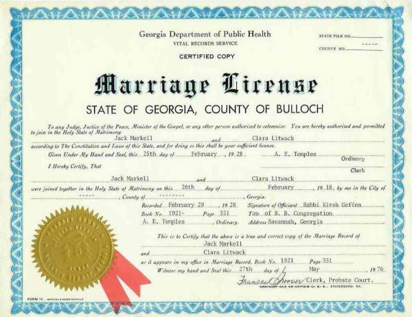 Jack & Clara's wedding license